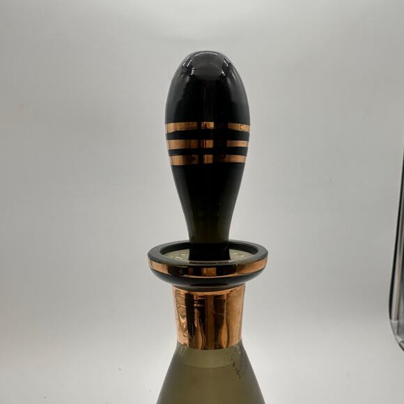 Vtg Moody Czech Bohemia Smokey Glass Decanter Gold Trim 11” carafe Green Gray - Picture 12 of 16